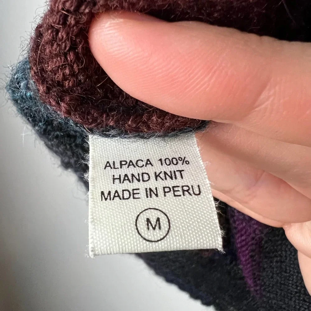 Caamano Peruvian Alpaca Hand-Knit Cardigan Sweater Multicolor Art to Wear Sz M - Picture 3 of 10